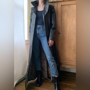 Black faux-leather trench coat XNTRIK